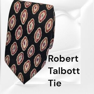 ROBERT TALBOTT Luxury Hand Sewn Silk Black Red Geometric 58" Tie Made In USA